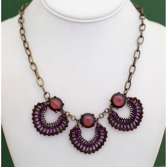 Vintage Bohemian Heart Floral Bib Necklace 18 inch - W9 - Picture 2 of 3